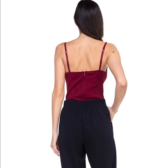 Burgundy Corset Style Textured Bodysuit - Picture 4 of 7